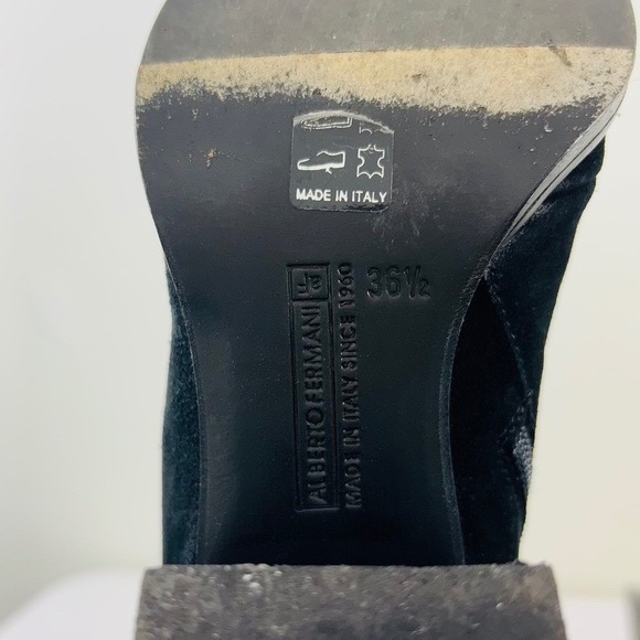 Alberto Fermani Women's Black Suede Heel Leather Ankle Boot Snap Italy Made 6.5 - Picture 7 of 9